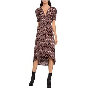 BCBGMAXAZRIA Twist-Front Geometric Print Midi Dress M